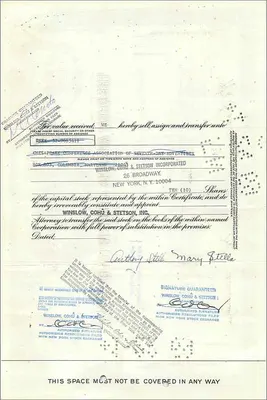 Certyfikat udziałów Great Atlantic & Pacific Tea Company — Anthony & Mary Stella — datowany 25 stycznia 1965 — Rewers