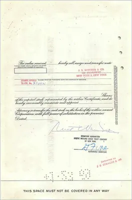 Certificado de 100 ações da Great Atlantic & Pacific Tea Company — editor Morgan Guaranty Trust Company — Verso