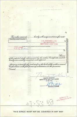 Aktienzertifikat der Great Atlantic & Pacific Tea Company — 100 Aktien — Verlag Morgan Guaranty Trust Company — Rückseite