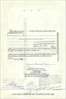 Certificate of 100 shares of the Great Atlantic & Pacific Tea Company — Mrs Jessie Beulah Taylor — dated 12 September 1966 — Back