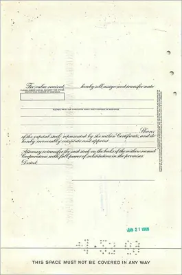 Aandelenbewijs van de Great Atlantic & Pacific Tea Company — 100 aandelen — uitgever Morgan Guaranty Trust Company — Achterkant