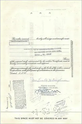 Certificado de acciones de la Great Atlantic & Pacific Tea Company — Mrs. Lucille M. Doughman — 100 acciones — editor First National City Bank — Reverso