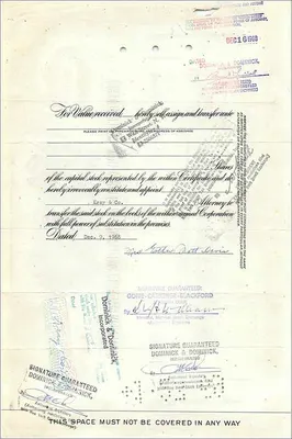 Aandelenbewijs van de Great Atlantic & Pacific Tea Company — n° 23963 — uitgever: The First National City Bank of New York — Achterkant
