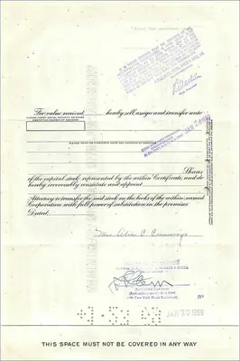 Certificat de 100 actions de la Great Atlantic & Pacific Tea Company — Mrs Alice C Cummings — éditeur American Bank Note Company — Verso