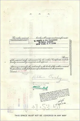 Certificate of 100 shares of the Great Atlantic & Pacific Tea Company — Arthur Corby — dated 1956 — Back