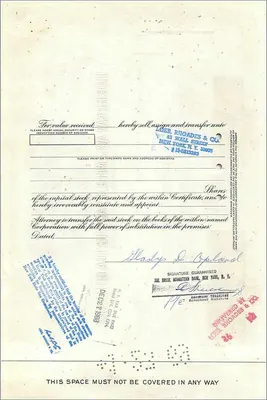 Action de la Great Atlantic & Pacific Tea Company — 100 actions — éditeur Morgan Guaranty Trust Company — Verso