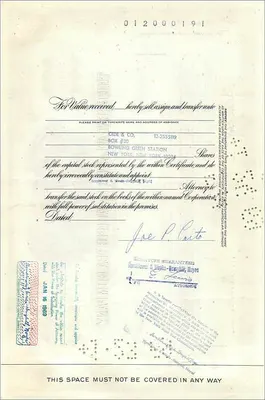 Azione della Great Atlantic & Pacific Tea Company — 100 azioni — editore : The First National City Bank of New York — Verso