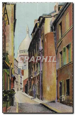 O Velho Montmartre — vista da rua com a basílica do Sacré-Cœur no fundo — editor não identificado