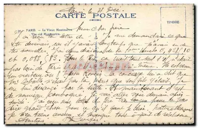O Velho Montmartre — vista da rua com a basílica do Sacré-Cœur no fundo — editor não identificado — Verso