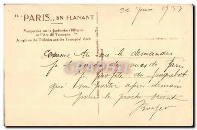 Paryż — Perspektywa na ogród Tuileries i Arc de Triomphe — Wydawnictwo Yv09 — Rewers