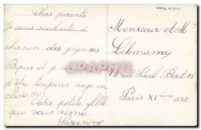 Menina em vestido azul — Páscoa — De Scotté, n°1330 — Verso