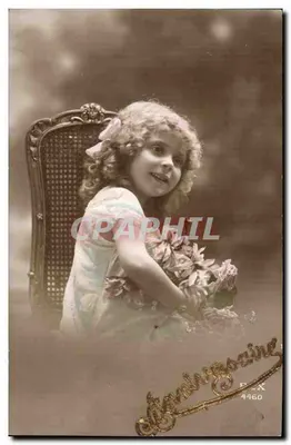 Mädchen auf einem Stuhl mit Korbgestell — mit Blumenstrauß — Verleger Andréusaine, n° 4460