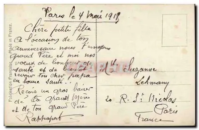 Mädchen auf einem Stuhl mit Korbgestell — mit Blumenstrauß — Verleger Andréusaine, n° 4460 — Rückseite