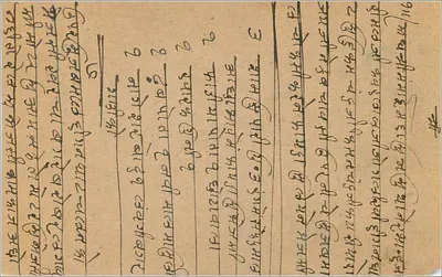 Carta postal indiana — texto em escrita devanagari — destinatário em Bombaim — Verso