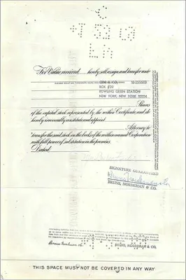 Great Atlantic & Pacific Tea Companyの株式証書 — バーバラ・フックス夫人 — 20株 — 1959年7月21日付 — 裏面