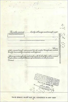 Certificado de acciones de la Great Atlantic & Pacific Tea Company — 25 acciones — editor American Bank Note Company — Reverso