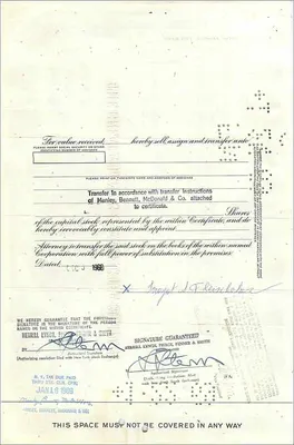 Certificado de acciones de la Great Atlantic & Pacific Tea Company — Mrs Inayat S Fleischaker — editor American Bank Note Company — Reverso