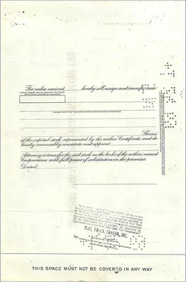 Certificato di azioni della Great Atlantic & Pacific Tea Company — Julius e Gloria Finkelstein — 1925 — Verso
