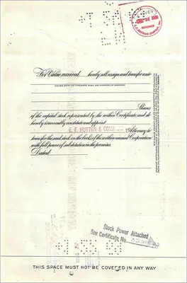 Certificado de acciones de la Great Atlantic & Pacific Tea Company — editor American Bank Note Company, n° 065395 — Reverso
