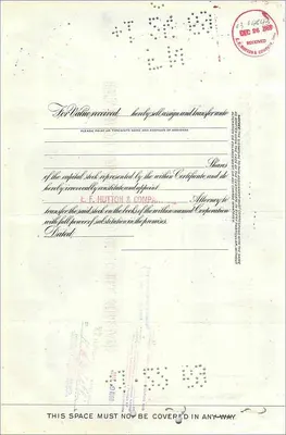 Certificato d'azioni della Great Atlantic & Pacific Tea Company — 40 azioni — editore: The First National City Bank of New York — Verso