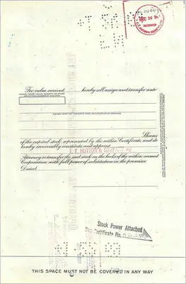 Certificat de parts de la Great Atlantic & Pacific Tea Company — éditeur Morgan Guaranty Trust Company — Verso