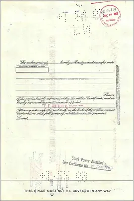 Certificato d'azioni della Great Atlantic & Pacific Tea Company — serie meno di 100 azioni — editore Morgan Guaranty Trust Company — Verso