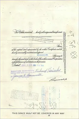 Aktion der Great Atlantic & Pacific Tea Company — Zertifikat für 10 Aktien — Verleger The First National Bank of New York, n° 061415 — Rückseite