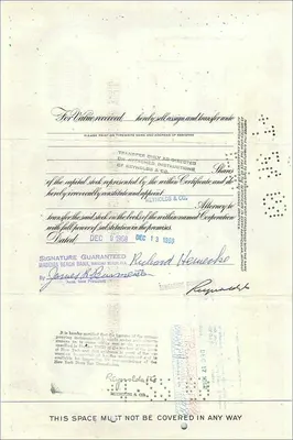 Certificado de acciones de la Great Atlantic & Pacific Tea Company — Richard Heinecke — n° 061548 — Reverso