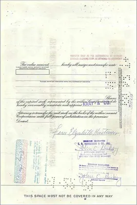 Certificat de parts de la Great Atlantic & Pacific Tea Company — Mrs Fern Elizabeth Hartman — daté 25 sept. 1968 — Verso