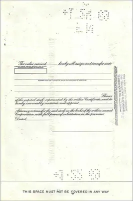 Certificado de acciones de la Great Atlantic & Pacific Tea Company — Karen West Hagler — 37 acciones — fechado en 1925 — Reverso