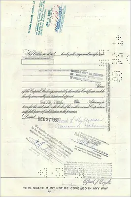 Certificat de parts de la Great Atlantic & Pacific Tea Company — Hayden Stone Inc. — 1963-1969 — Verso