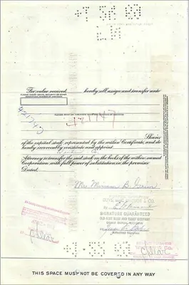 Certificate of shares of the Great Atlantic & Pacific Tea Company — Mrs Miriam B Grim — 1925 — Back