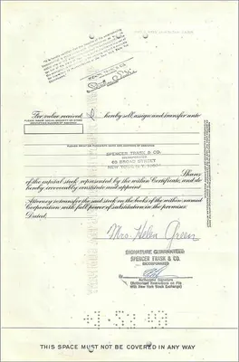 Aktienzertifikat der Great Atlantic & Pacific Tea Company — Frau Helen Green — datiert 25. Februar 1966 — Rückseite