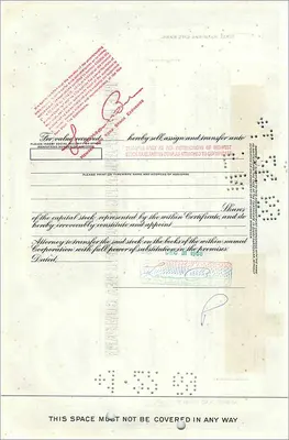 Great Atlantic & Pacific Tea Company 10股股票证书 — Lamson Bros & Co — 出版商 American Bank Note Company — 背面