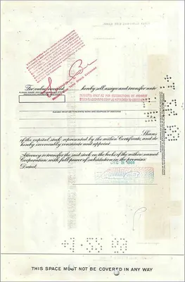 Certificate of shares of the Great Atlantic & Pacific Tea Company — publisher American Bank Note Company, no. 0527650 — Back
