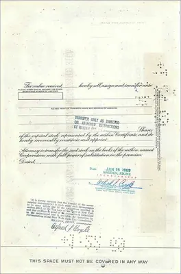 Certificado de acciones de la Great Atlantic & Pacific Tea Company — Hayden Stone — 1925 — Reverso