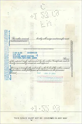 Ação da Great Atlantic & Pacific Tea Company — certificado de 1925 — Verso