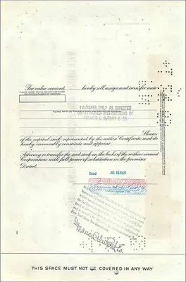 Certificado de 50 ações da Great Atlantic & Pacific Tea Company — Francis I. Du Pont — 1969 — Verso