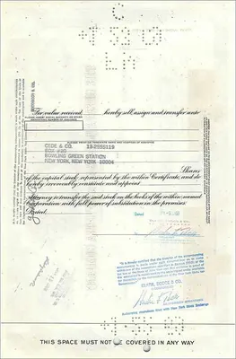 Certificaat van 50 aandelen van de Great Atlantic & Pacific Tea Company — uitgever First National City Bank, n° 0527562 — Achterkant