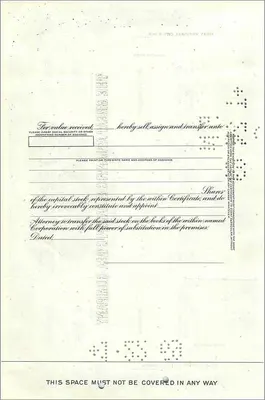 Aktienzertifikat der Great Atlantic & Pacific Tea Company — Verleger American Bank Note Company, Seriennummer 0468406 — Rückseite