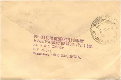 Karta pocztowa z Bangalore do Taipua — wydawca Philatelic Research Library & Publications of India (Pvt.) Ltd. — Rewers