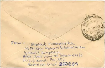 Jaipur — Envelope com endereço para a Mittal Stamp Company — selos e carimbo postais indianos — Verso