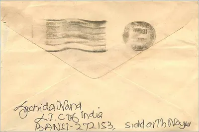 Indyjska kartka pocztowa — znaki Gandhi i Ashoka — Mittal Stamp Company, Jaipur — Rewers