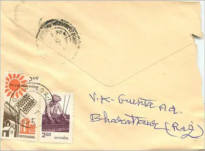 Bhatactang — Índia — Envelope recomendado com selos e carimbo de expedição — Verso