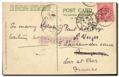 Enfant dans son lit — Avertissement sur la prière — B.B. London & New York Series N° 2231 — Verso