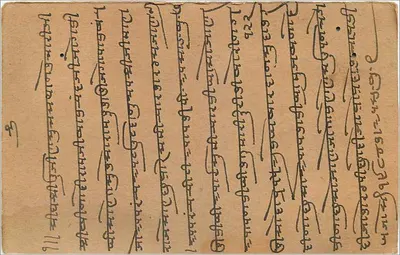 Indyjska karta pocztowa — tekst w pismie devanagari — wydawca 'INDIA POSTAGE' i znak zielony — Rewers