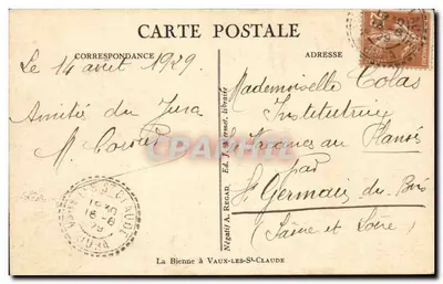 Visser in boot op een waterloop — La Bienne bij Vaux-les-Saint-Claude — Negatief A. Regad — Achterkant