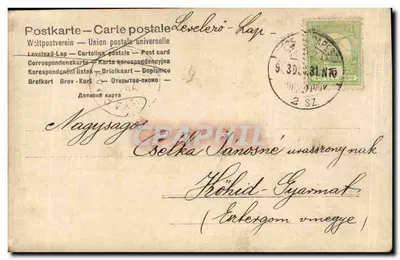 Mulher em vestido com estampas — diante de galhos floridos — editor Chybarovský, n° 3148 — Verso