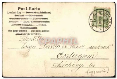 Kind in kerstcostuum — antieke kerstkaart — uitgever Józsi — Achterkant