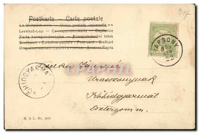 Kurczak i ptak obok kominka — Tapsony 1905 — wydawca Tapsony, nr 1832 — Rewers